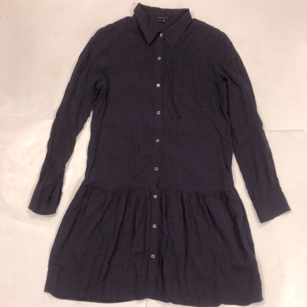 Theory 12 Dress Plum Purple Button Down Long sleeve Pockets Excellent Condition